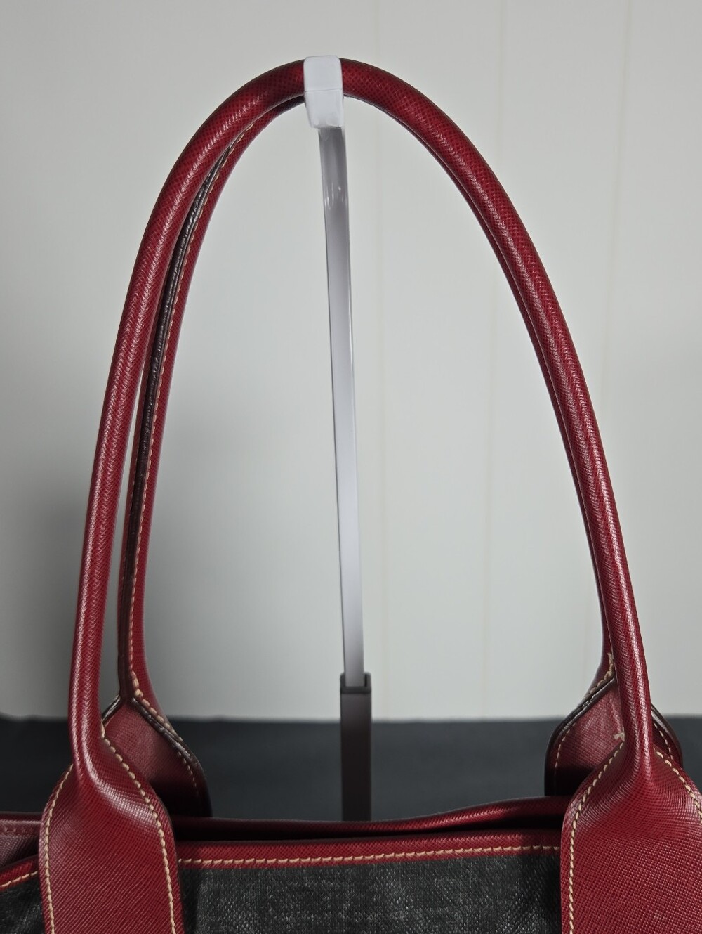 Dooney & Bourke Black Canvas Tote with Red Trim and Handles - Picture 6 of 13